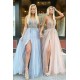 Glamorous V-neck Spaghetti-Straps Tulle Prom Dress Beadings Long Evening Gowns