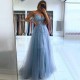 Glamorous V-neck Spaghetti-Straps Tulle Prom Dress Beadings Long Evening Gowns