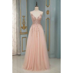 Glamorous Sequins V-Neck Long Evening Prom Dress Floor Length