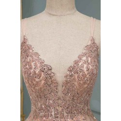 Glamorous Sequins V-Neck Long Evening Prom Dress Floor Length