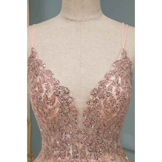Glamorous Sequins V-Neck Long Evening Prom Dress Floor Length