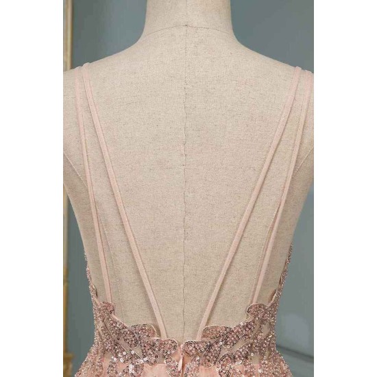 Glamorous Sequins V-Neck Long Evening Prom Dress Floor Length