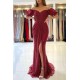 Off-the-Shoulder Bubble Sleeves Burgundy Prom Dress Sequins Slit Evening Gowns