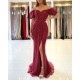Off-the-Shoulder Bubble Sleeves Burgundy Prom Dress Sequins Slit Evening Gowns