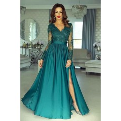 Elegant Long Sleeve Prom Dress Lace Appliques Evening Gowns With Split