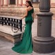 Elegant Green One Shoulder Prom Dress Mermaid Long Evening Gowns With Slit