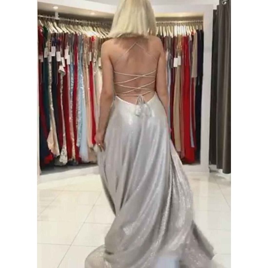 Stunning Spaghetti-Straps V-Neck Long Evening Prom Dress Online