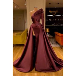 Chic Long Sleeve One Sleeve Evening Dress With Split On Sale