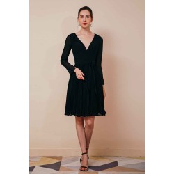 Deep V-neck Long sleeves Bowtie Little Black Dress