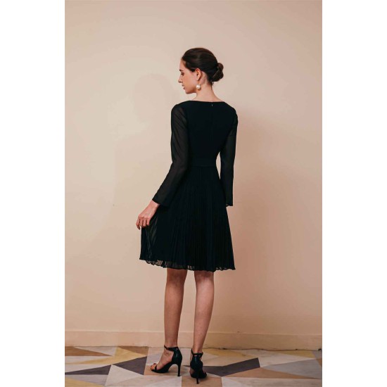 Deep V-neck Long sleeves Bowtie Little Black Dress