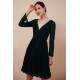 Deep V-neck Long sleeves Bowtie Little Black Dress