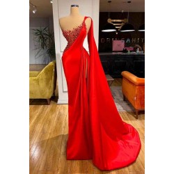 Unique Red Stones Sleeveless High split mermaid Evening Dress