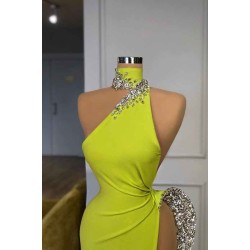 Unique Ginger yellow Triangle Neck Sexy high side-cut Long Evening Dress