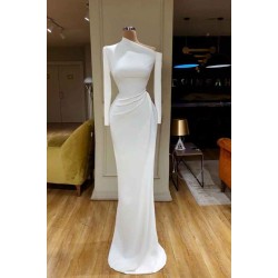Creamy White Unique neck Long sleeves Mermaid Evening Dress