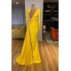 Bright Yellow V-neck Metallic Sequin Long sleeves Prom Dress