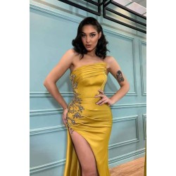 Gorgeous Starpless Mermaid Evening Dress Appliques With Slit