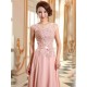 Eleagnt Evening Dresses Soft Pink Lace Applique Evening Dresses Chiffon Sleeveless Sash Floor Length Formal Gowns
