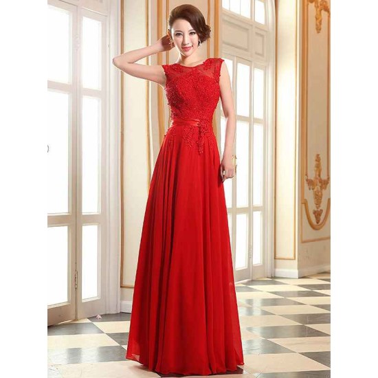 Eleagnt Evening Dresses Soft Pink Lace Applique Evening Dresses Chiffon Sleeveless Sash Floor Length Formal Gowns