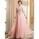 Eleagnt Evening Dresses Soft Pink Lace Applique Evening Dresses Chiffon Sleeveless Sash Floor Length Formal Gowns