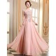 Eleagnt Evening Dresses Soft Pink Lace Applique Evening Dresses Chiffon Sleeveless Sash Floor Length Formal Gowns