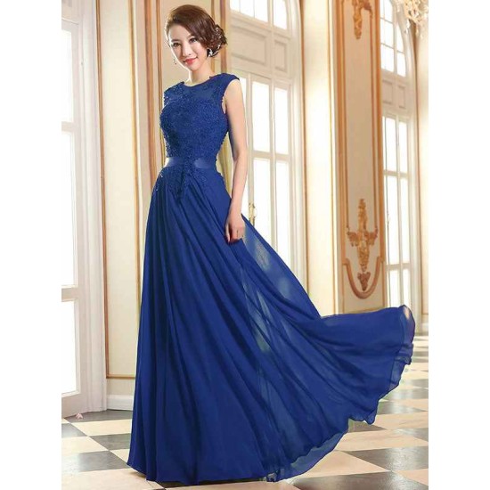 Eleagnt Evening Dresses Soft Pink Lace Applique Evening Dresses Chiffon Sleeveless Sash Floor Length Formal Gowns