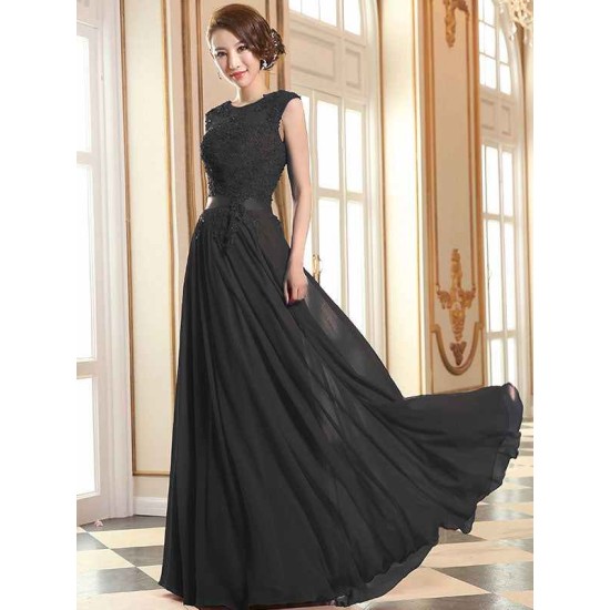 Eleagnt Evening Dresses Soft Pink Lace Applique Evening Dresses Chiffon Sleeveless Sash Floor Length Formal Gowns