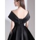 Charming Evening Dress A-Line V-Neck Knee-Length Short Sleeves Lace-up Pleated Satin Fabric Cocktail Dress Little Black Dress