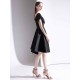 Charming Evening Dress A-Line V-Neck Knee-Length Short Sleeves Lace-up Pleated Satin Fabric Cocktail Dress Little Black Dress