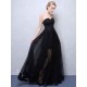 Charming Black Evening Dresses Strapless Long Party Dress Lace Applique Sweetheart Illusion Formal Evening Dress