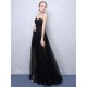Charming Black Evening Dresses Strapless Long Party Dress Lace Applique Sweetheart Illusion Formal Evening Dress
