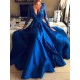 Charming Evening Dress Ball Gown V Neck 3/4 Length Sleeves Zipper Lace Satin Fabric Social Party Dresses With Train