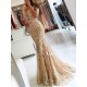 Charming Evening Dress Mermaid Illusion Neckline Lace Applique Formal Party Dresses With Train