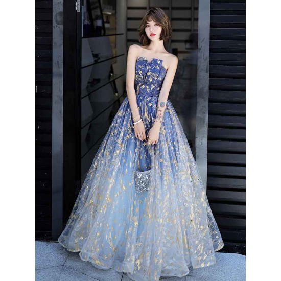Charming Evening Dress A-Line Strapless Matte Satin Floor-Length Pleated Sequined evening dress