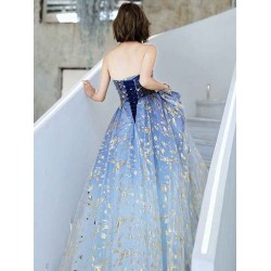 Charming Evening Dress A-Line Strapless Matte Satin Floor-Length Pleated Sequined evening dress