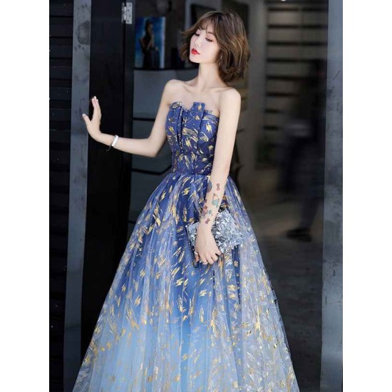 Charming Evening Dress A-Line Strapless Matte Satin Floor-Length Pleated Sequined evening dress