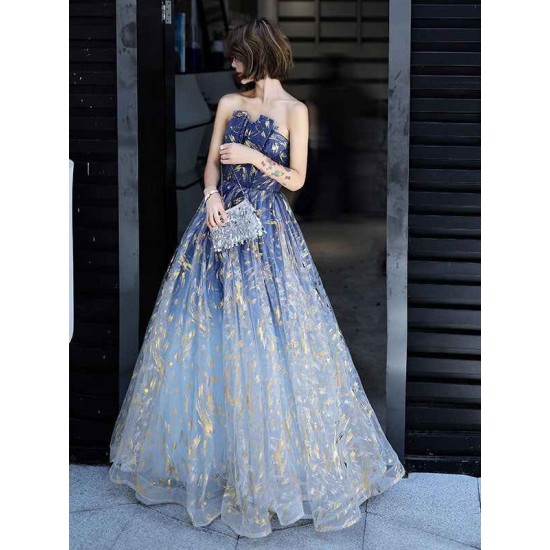 Charming Evening Dress A-Line Strapless Matte Satin Floor-Length Pleated Sequined evening dress