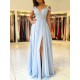 Classic Chiffon Evening Dress A Line V Neck Floor Length Split Front Party Dresses Evening Dresses