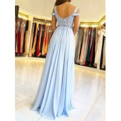 Classic Chiffon Evening Dress A Line V Neck Floor Length Split Front Party Dresses Evening Dresses