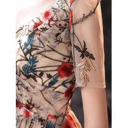 Gorgeous Evening Dress A-Line Jewel Neck Lace Tea-Length Social Pageant Dresses