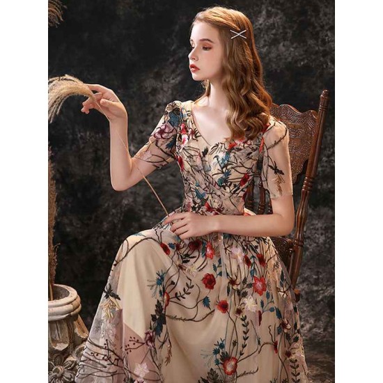 Gorgeous Evening Dress A-Line Jewel Neck Lace Tea-Length Social Pageant Dresses