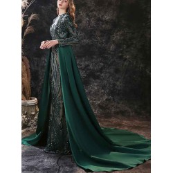 Gorgeous Evening Dress Mermaid Jewel Neck With Train Long Sleeves Zipper Lace Lace Social Pageant Dresses