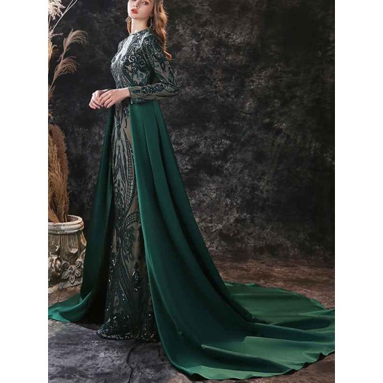 Gorgeous Evening Dress Mermaid Jewel Neck With Train Long Sleeves Zipper Lace Lace Social Pageant Dresses