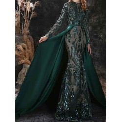 Gorgeous Evening Dress Mermaid Jewel Neck With Train Long Sleeves Zipper Lace Lace Social Pageant Dresses