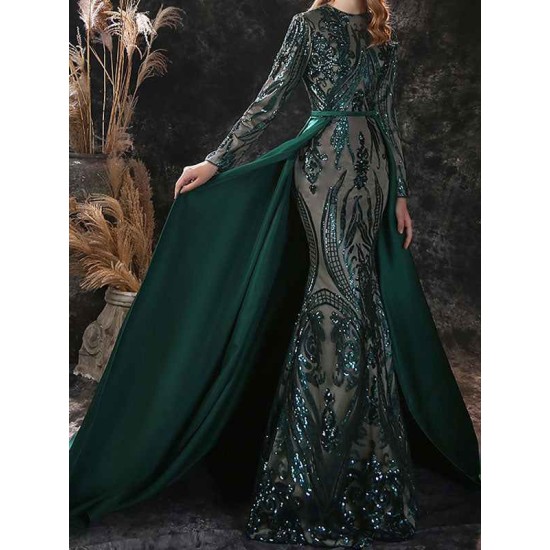 Gorgeous Evening Dress Mermaid Jewel Neck With Train Long Sleeves Zipper Lace Lace Social Pageant Dresses