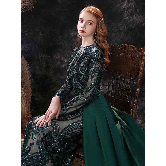 Gorgeous Evening Dress Mermaid Jewel Neck With Train Long Sleeves Zipper Lace Lace Social Pageant Dresses