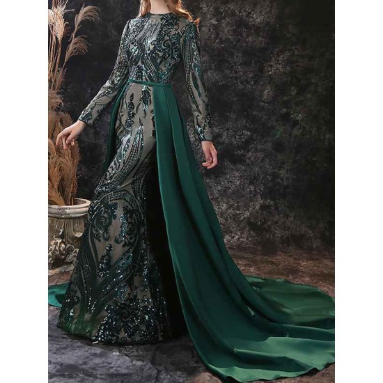 Gorgeous Evening Dress Mermaid Jewel Neck With Train Long Sleeves Zipper Lace Lace Social Pageant Dresses