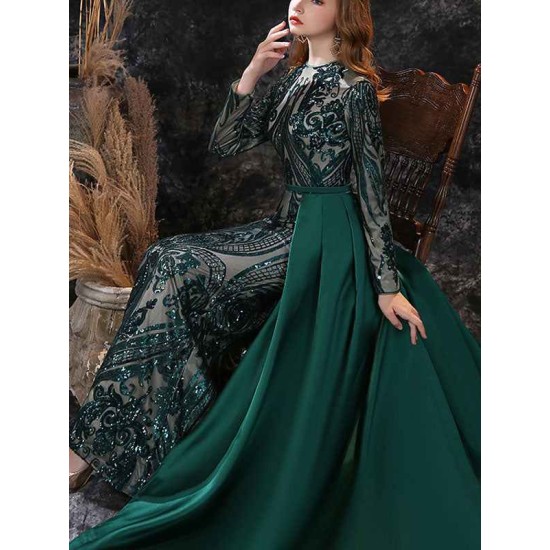 Gorgeous Evening Dress Mermaid Jewel Neck With Train Long Sleeves Zipper Lace Lace Social Pageant Dresses