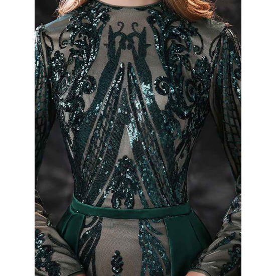 Gorgeous Evening Dress Mermaid Jewel Neck With Train Long Sleeves Zipper Lace Lace Social Pageant Dresses