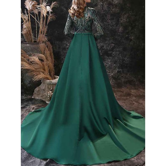 Gorgeous Evening Dress Mermaid Jewel Neck With Train Long Sleeves Zipper Lace Lace Social Pageant Dresses