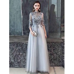 Gorgeous Ormal Dinner Dress  Flower Lace Applique Half Sleeve Floor Length Social Evening Party Dresses